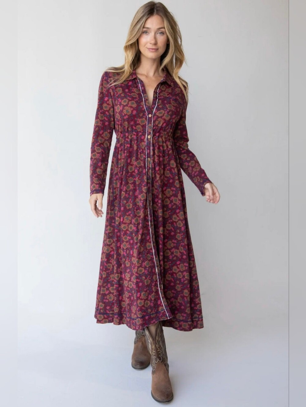 NATURAL LIFE Burgundy  Western Autum Wedding Guest Maxi Dress, Medium